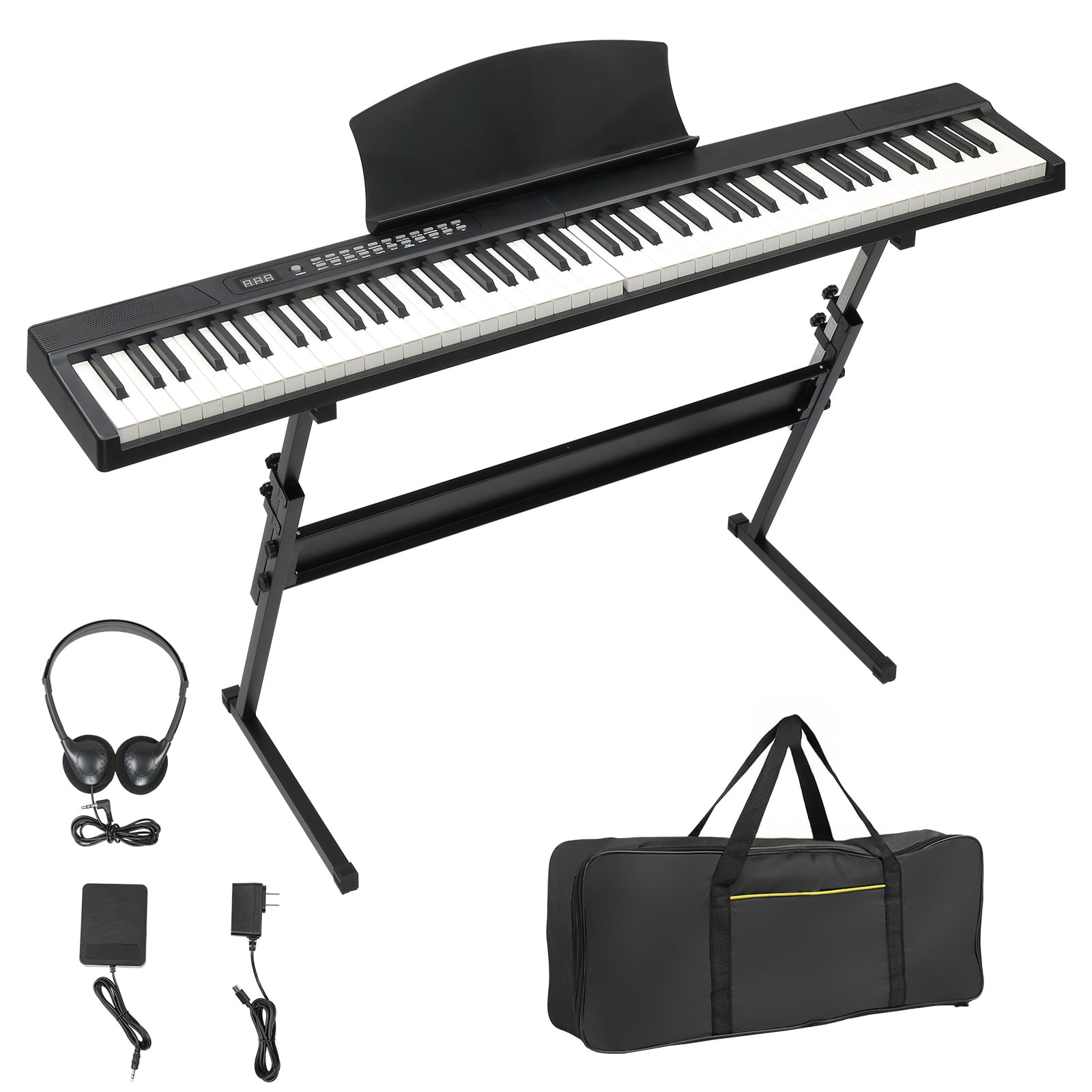 Ktaxon 88 Key Foldable Electric Keyboard Piano with Magnetic Connection, Portable Semi-Weighted Digital Piano for Beginners, Stand, Sustain Pedal, MIDI Bluetooth, Handbag, Headphone