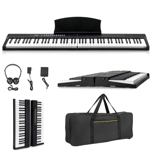 Ktaxon 88 Key Foldable Electric Keyboard Piano with Magnetic Connection, Portable Semi-Weighted Digital Piano for Beginners, Sustain Pedal, MIDI Bluetooth, Handbag, Headphone