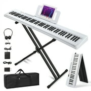 Ktaxon 88 Key Portable Folding Keyboard Piano, Semi-Weighted Digital Piano with Stand, Handbag, Headphone for Adult, Toddler, Kids