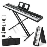Ktaxon 88 Key Portable Folding Keyboard Piano, Semi-Weighted Digital Piano with Stand, Handbag, Headphone for Adult, Toddler, Kids