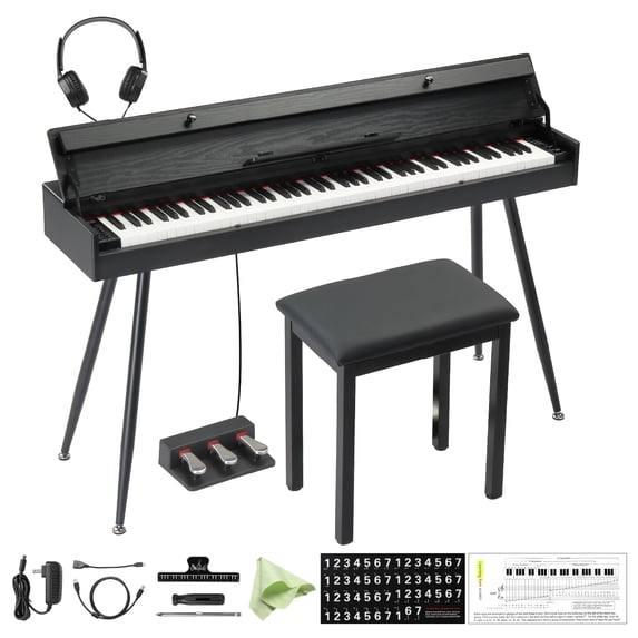 Ktaxon 88 Key Semi-Weighted Digital Piano with Piano Bench, 3-Pedal Unit, Flip-Top Cover Electric Keyboard, MIDI, for Beginners & Practice