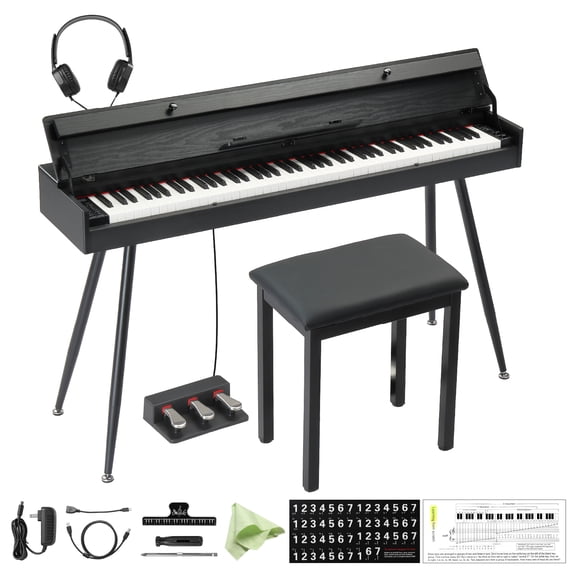 Ktaxon 88 Key Semi-Weighted Digital Piano with Piano Bench, 3-Pedal Unit, Flip-Top Cover Electric Keyboard, MIDI, for Beginners & Practice