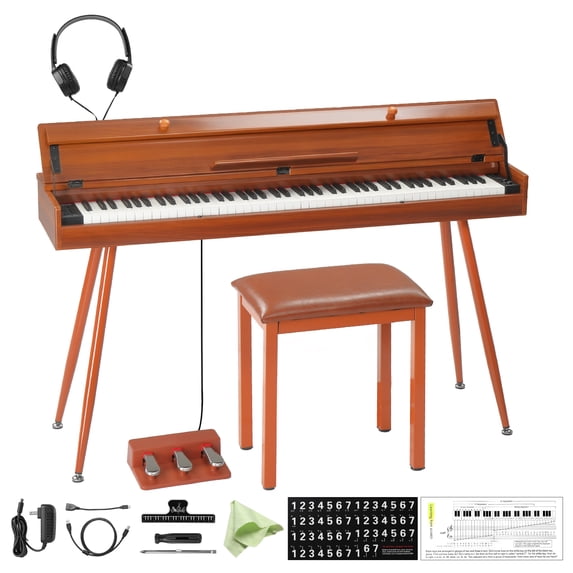 Ktaxon 88 Key Semi-Weighted Digital Piano with Piano Bench, 3-Pedal Unit, Flip-Top Cover Electric Keyboard, MIDI, for Beginners & Practice