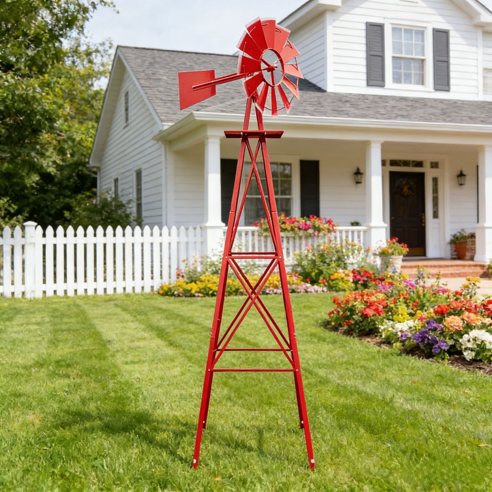 Ktaxon 8Ft Outdoor Metal Windmill, Ornamental Wind Spinner Yard