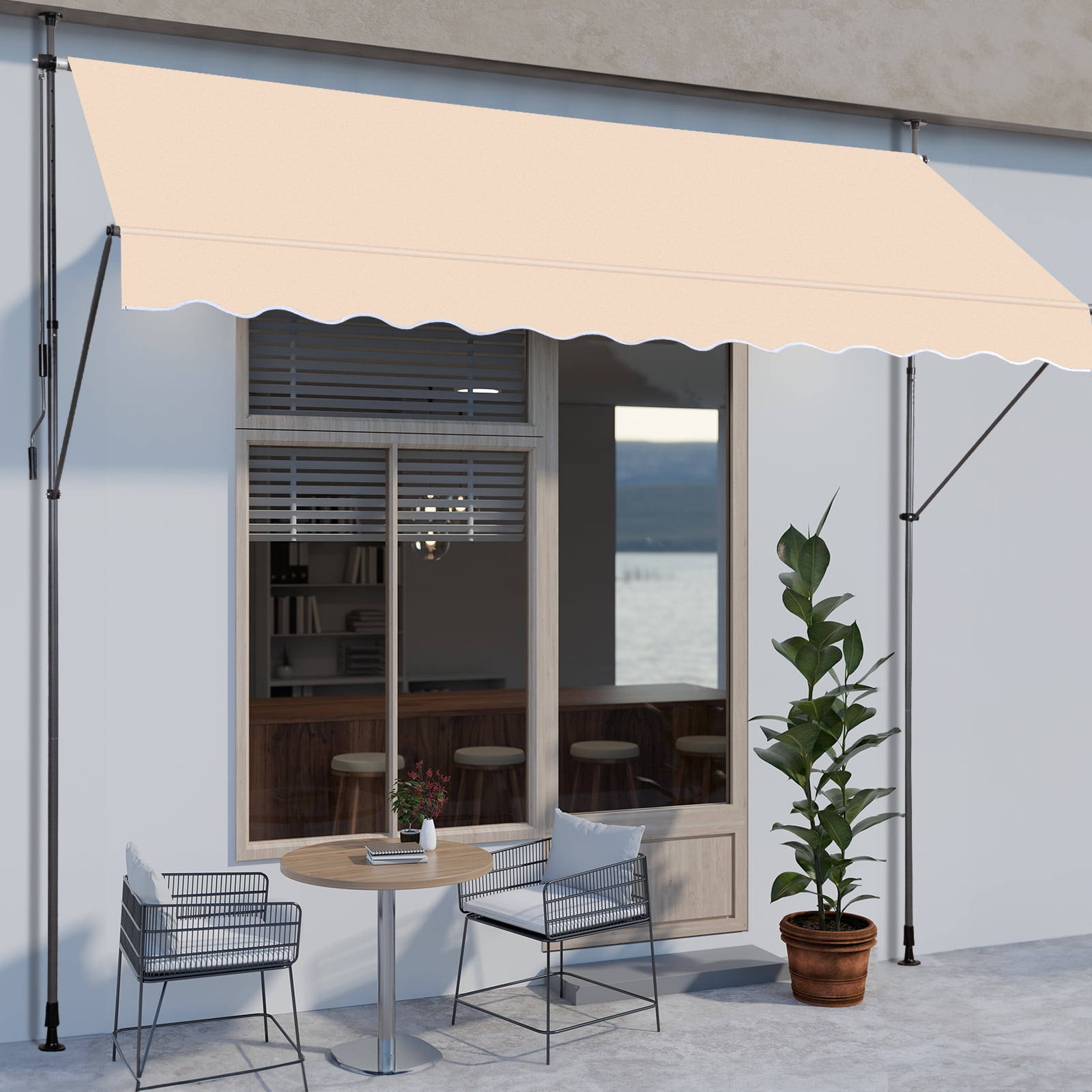 Ktaxon 9.8 x 3.9 Ft Retractable Patio Awning, Adjustable Polyester UV50 Sun Shade Shelter, Water-Resistant and No Drilling Required Awning Canopy for Deck, Balcony - Khachi