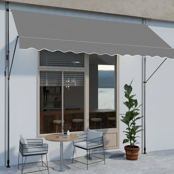 Ktaxon 9.8 x 3.9 Ft Retractable Patio Awning, Adjustable Polyester UV50 Sun Shade Shelter, Water-Resistant and No Drilling Required Awning Canopy for Deck, Balcony - Gray