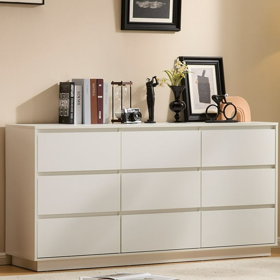 Ktaxon 9 Drawer Dresser Wood Dresser Storage Cabinet Drawer Organizer Chest of Drawers, White
