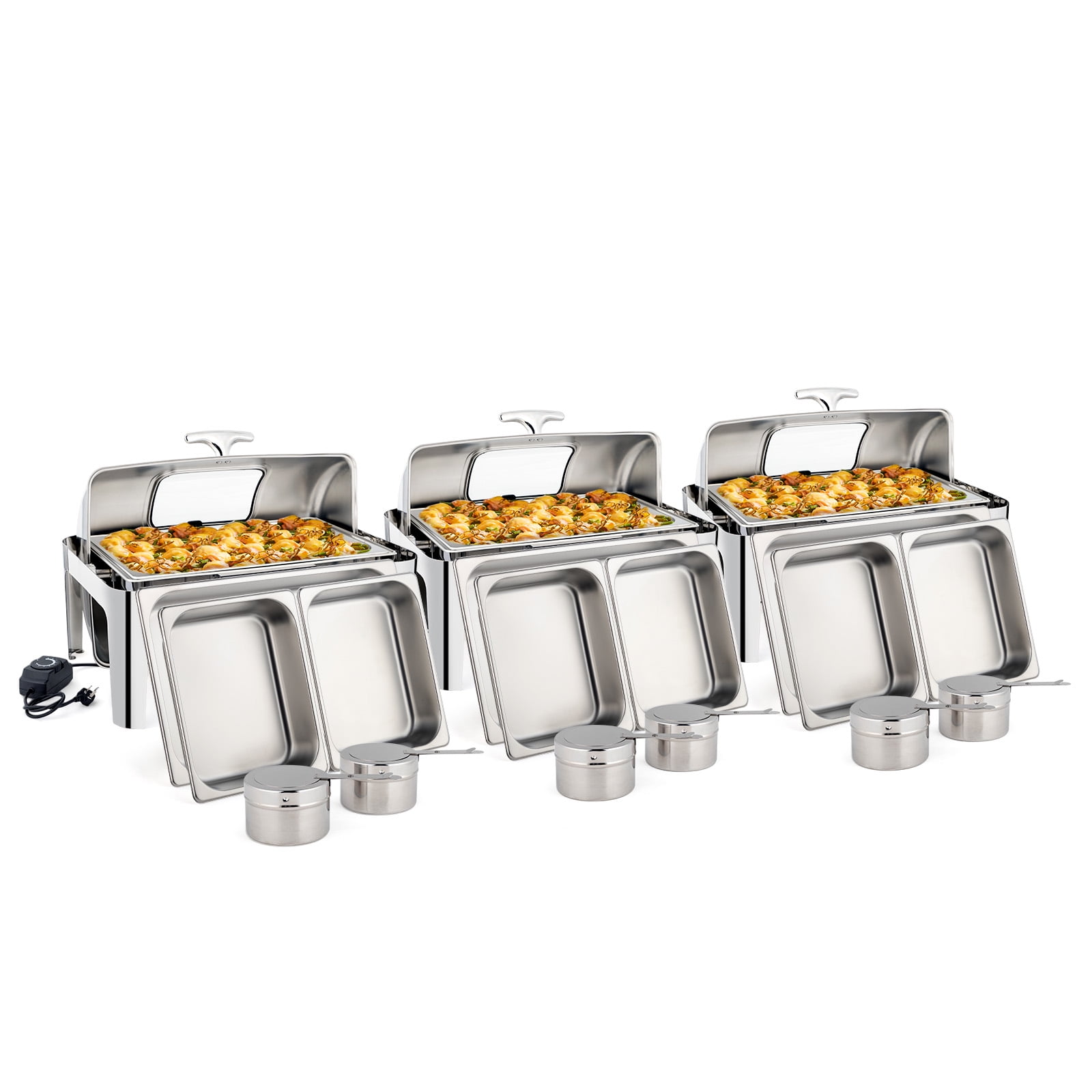 Ktaxon 9 QT Steel Chafing Dish Set, Warmer with Electric & Fuel Heating
