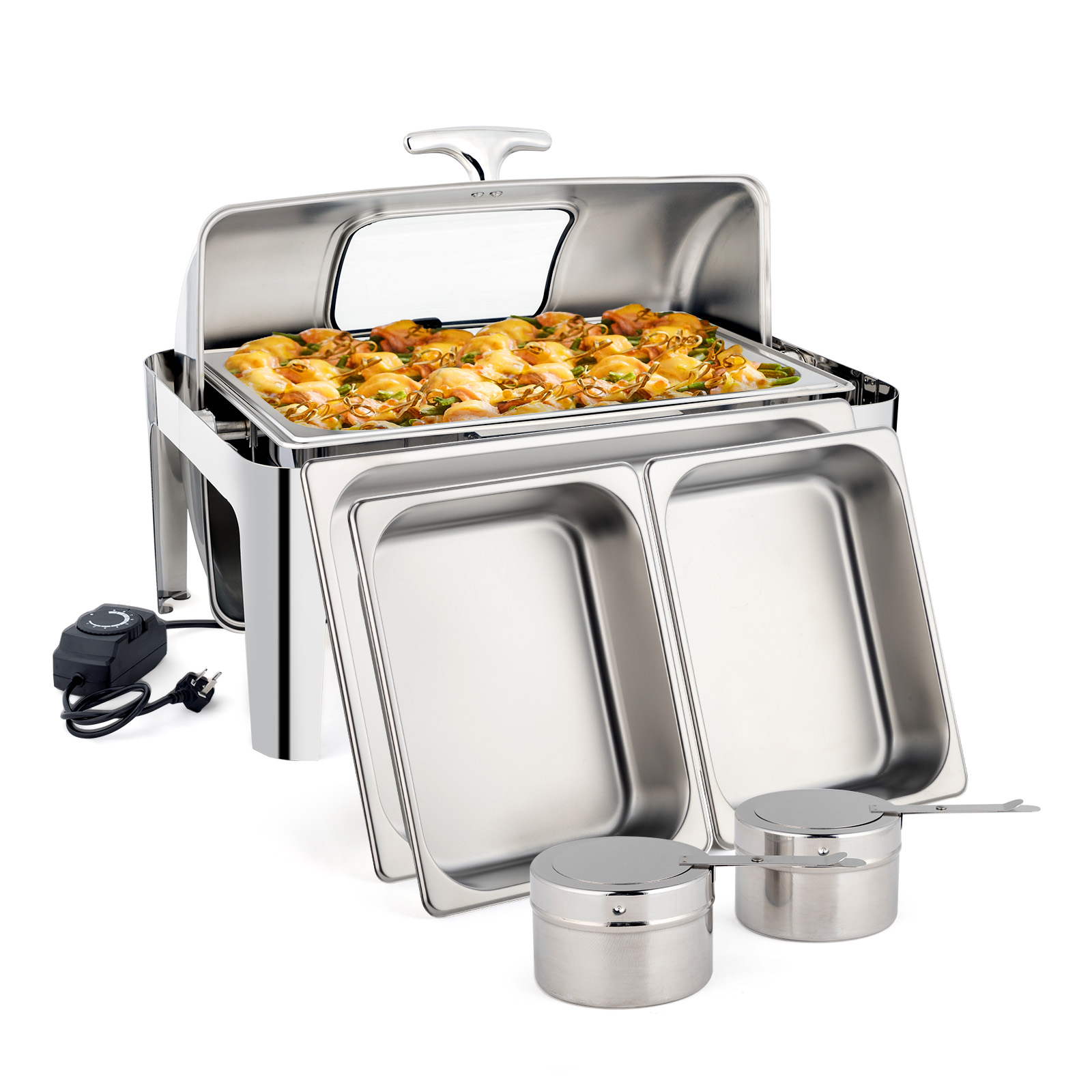 DSstyles Roll Top Chafing Dish Buffet Set, 9 Quart 1/2 Size Pan Chafer