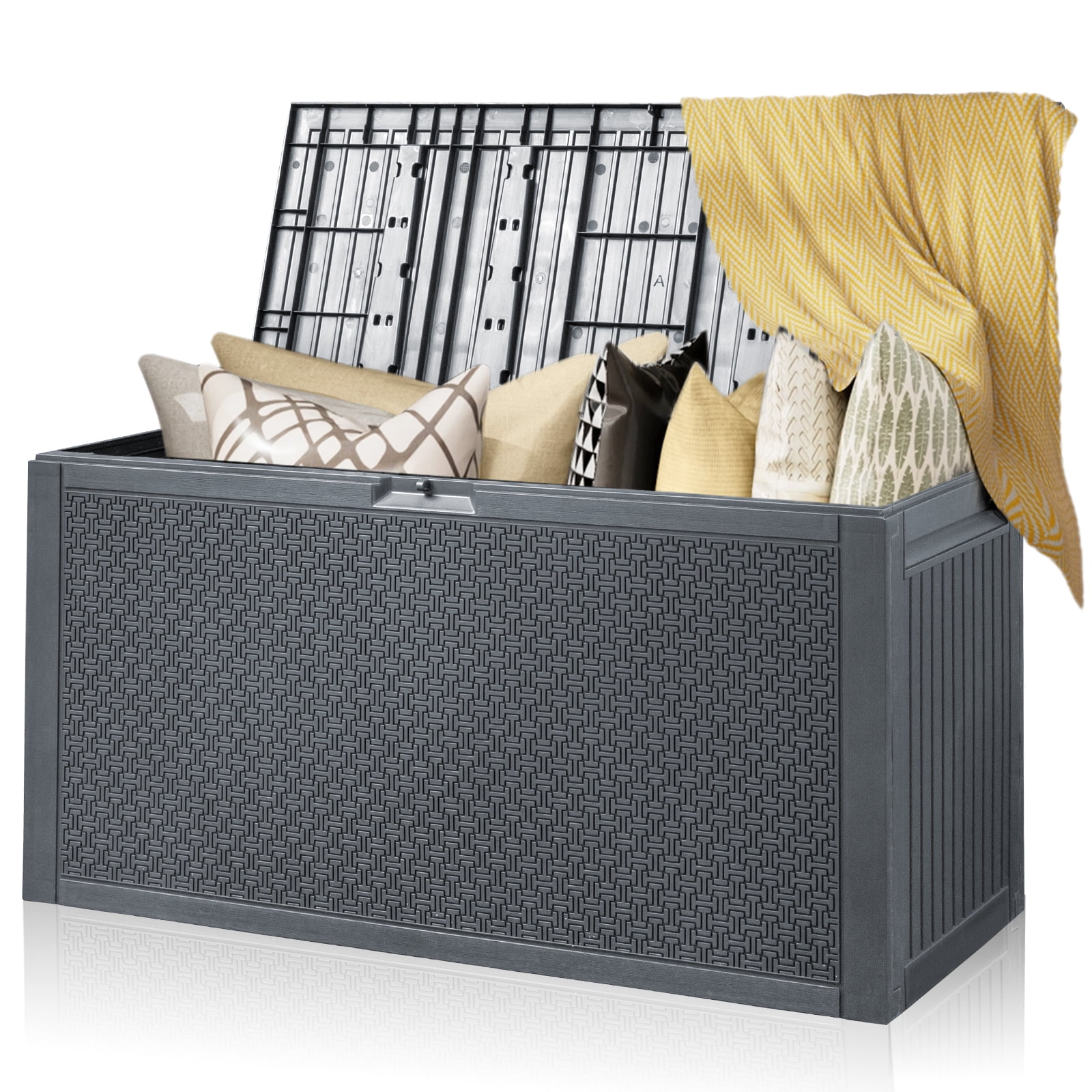 Ktaxon 90 gal Outdoor Garden Plastic Storage Deck Box Gray