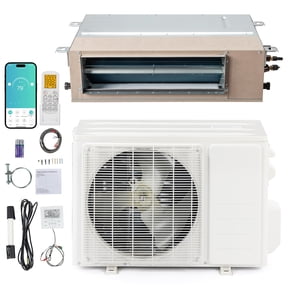 Ktaxon 9500 BTU Smart WIFI Ducted Mini Split AC/Heating System with Inverter, 24 SEER2 Concealed Duct Air Conditioner with Wired Controller, Pre-Charged Condenser, Heat Pump & Installation Kit, 230V