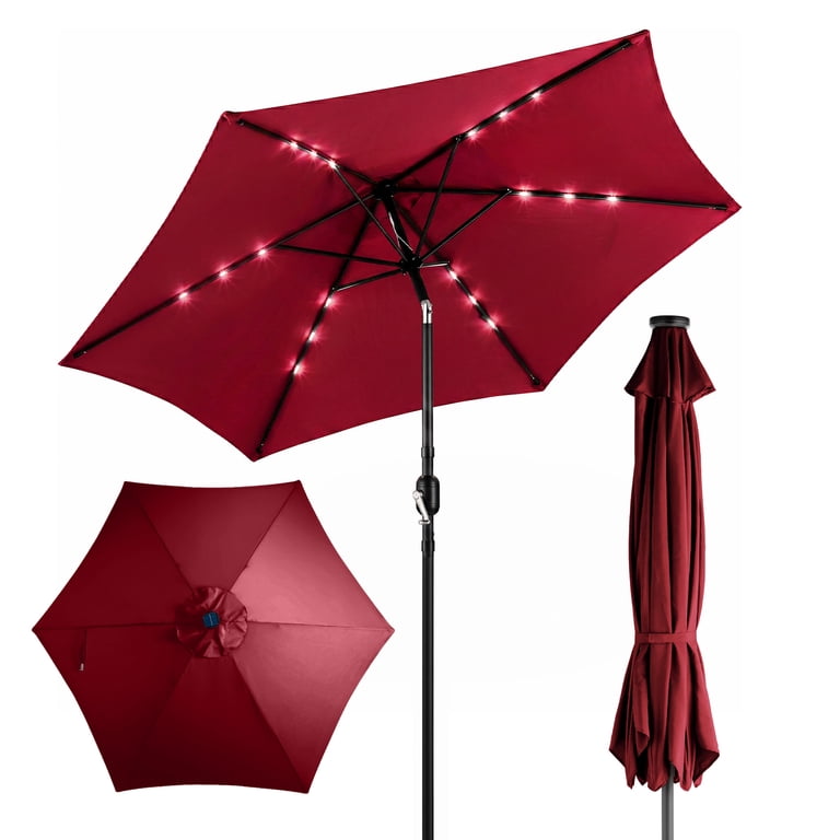 fade resistant red patio umbrella Ktaxon 9FT Patio Umbrella Solar LED Outdoor Patio Table Umbrella, UV Protection, Fade Resistant Fabric, Easy Tilt Adjustment,Red