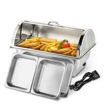 Ktaxon 9QT Electric Chafing Dish Buffet Set, Stainless Steel Roll Top Food Warmer with Cover & 2 Detachable Pans