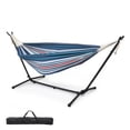 thumbnail image 1 of Ktaxon 9ft Yard Hammock Set, Patio Frame with Blue & Purple Striped Cotton Hammock, 1 of 8