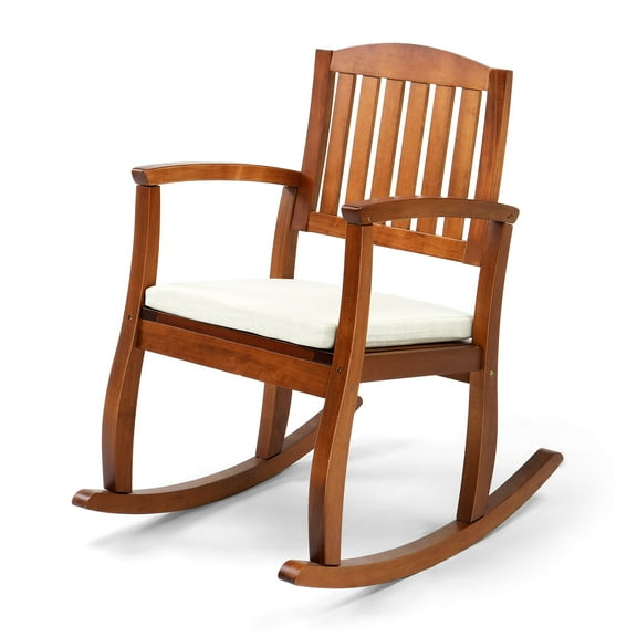 Ktaxon Poplar Wood Rocking Chair with Cushion for Balcony Porch Backyard Patio Living Room Sitting Room, Original Wood Color