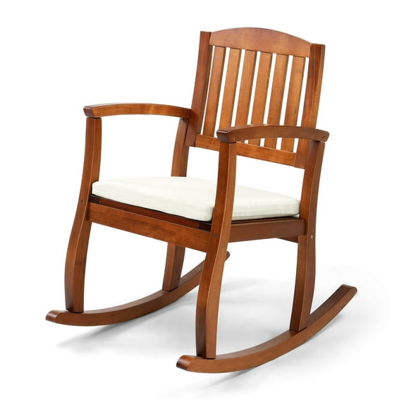 Ktaxon Poplar Wood Rocking Chair with Cushion for Balcony Porch Backyard Patio Living Room Sitting Room, Original Wood Color