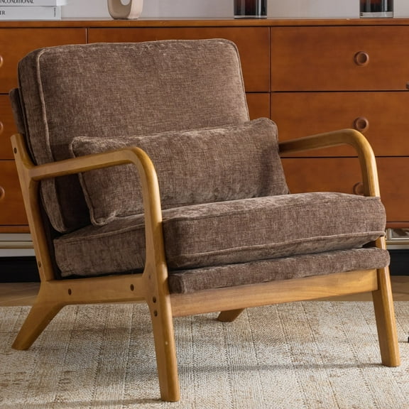Ktaxon Accent Chair Chenille Upholstered Armchair, Reading Club Chair with Pillow and Solid Wood Frame for Living Room Bedroom Furniture Coffee