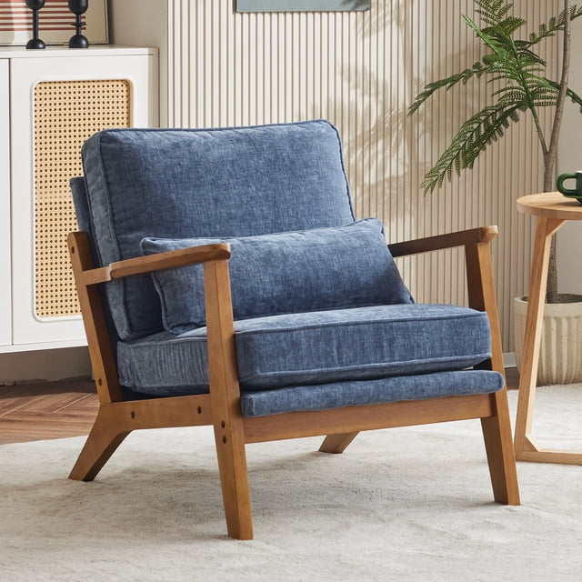 Ktaxon Accent Chair Chenille Upholstered Armchair, Reading Club Chair with Pillow for Living Room Bedroom Furniture Blue