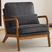 Ktaxon Accent Chair Corduroy Upholstered Armchair, Reading Club Chair with Pillow and Solid Wood Frame for Living Room Bedroom Furniture Dark Gray