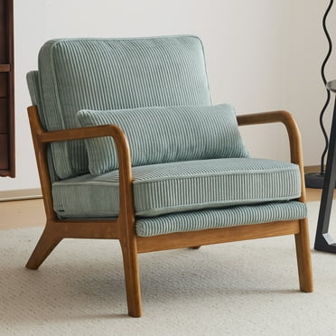Ktaxon Accent Chair Corduroy Upholstered Armchair, Reading Club Chair with Pillow and Solid Wood Frame for Living Room Bedroom Furniture Light Blue