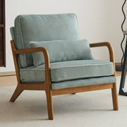 Ktaxon Accent Chair Corduroy Upholstered Armchair, Reading Club Chair with Pillow and Solid Wood Frame for Living Room Bedroom Furniture Light Blue