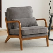 Ktaxon Accent Chair Corduroy Upholstered Armchair, Reading Club Chair with Pillow and Solid Wood Frame for Living Room Bedroom Furniture Light Gray