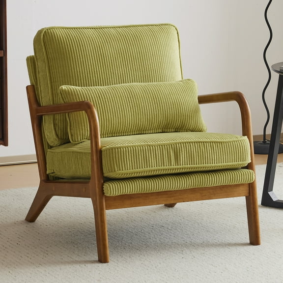 Ktaxon Accent Chair Corduroy Upholstered Armchair, Reading Club Chair with Pillow and Solid Wood Frame for Living Room Bedroom Furniture Olive Green