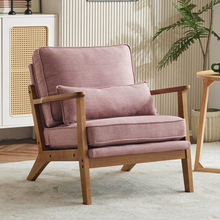 Ktaxon Accent Chair Line Fabric Upholstered Armchair, Reading Club Chair with Pillow for Living Room Bedroom Furniture Pink