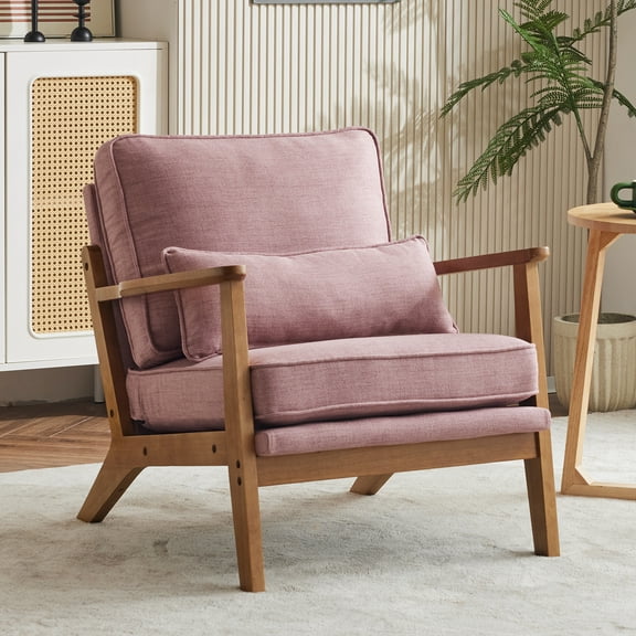 Ktaxon Accent Chair Line Fabric Upholstered Armchair, Reading Club Chair with Pillow for Living Room Bedroom Furniture Pink