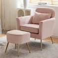 thumbnail image 1 of Ktaxon Accent Chair with Ottoman Set, Flannel Upholstered Single Sofa with Lumber Pillow Armchair with Armrests and Footrest for Bedroom Living Reading Room Office Pink, 1 of 8