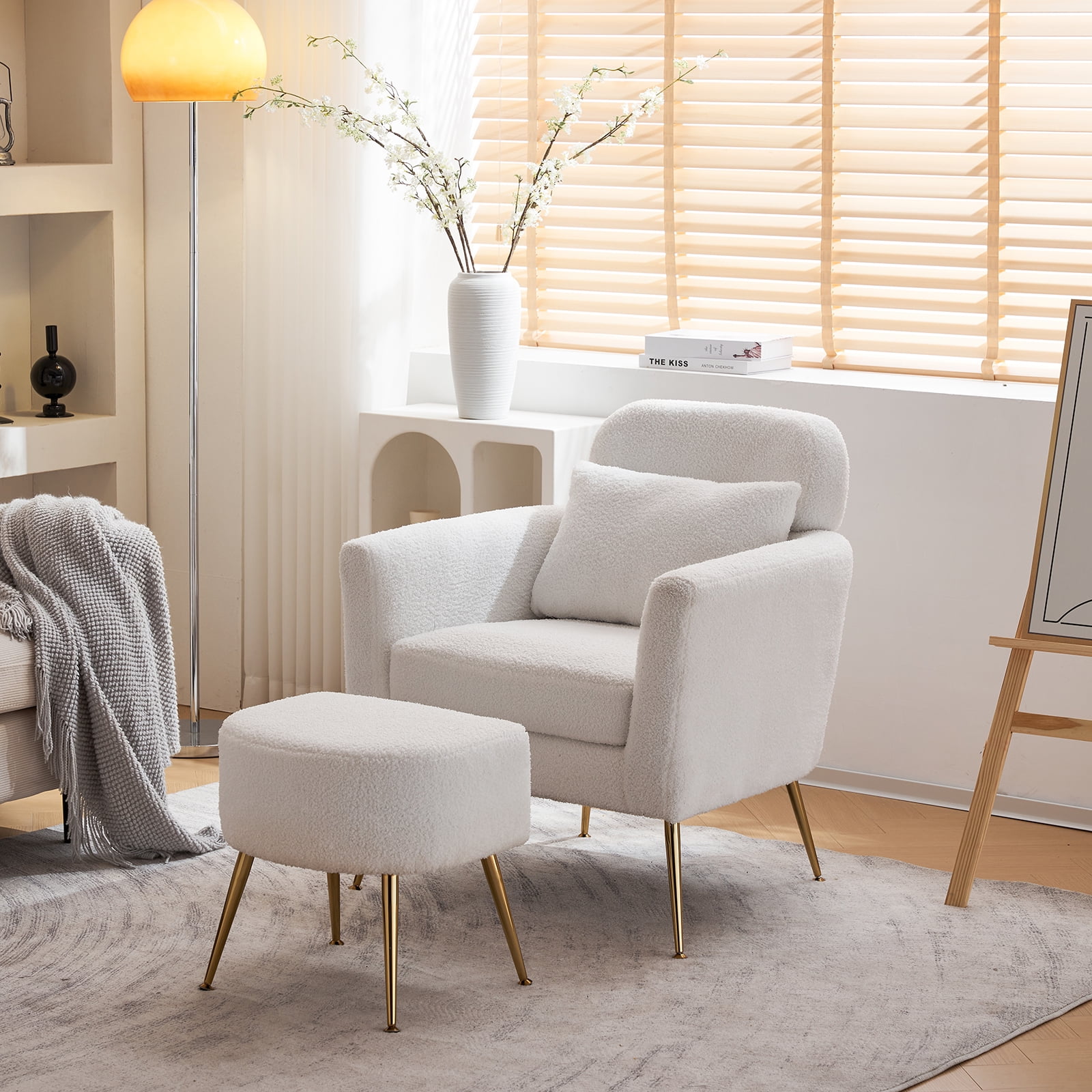 White chair and ottoman set discount