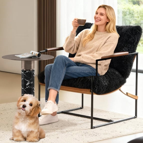 Ktaxon Accent Chair with Plush Soft Upholstery, Oversized Seating Armchair with Rubberwood Armrests, Metal Frame for Living Room, Bedroom or Home Office Black
