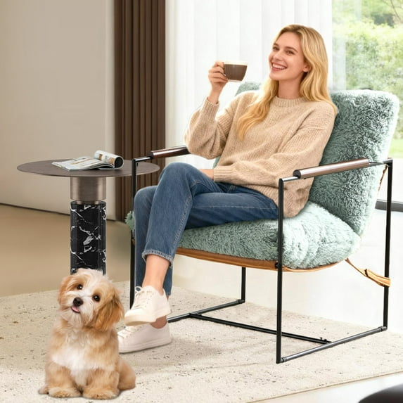 Ktaxon Accent Chair with Plush Soft Upholstery, Oversized Seating Armchair with Rubberwood Armrests, Metal Frame for Living Room, Bedroom or Home Office Blue-Green