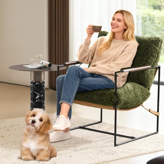 Ktaxon Accent Chair with Plush Soft Upholstery, Oversized Seating Armchair with Rubberwood Armrests, Metal Frame for Living Room, Bedroom or Home Office Olive Green