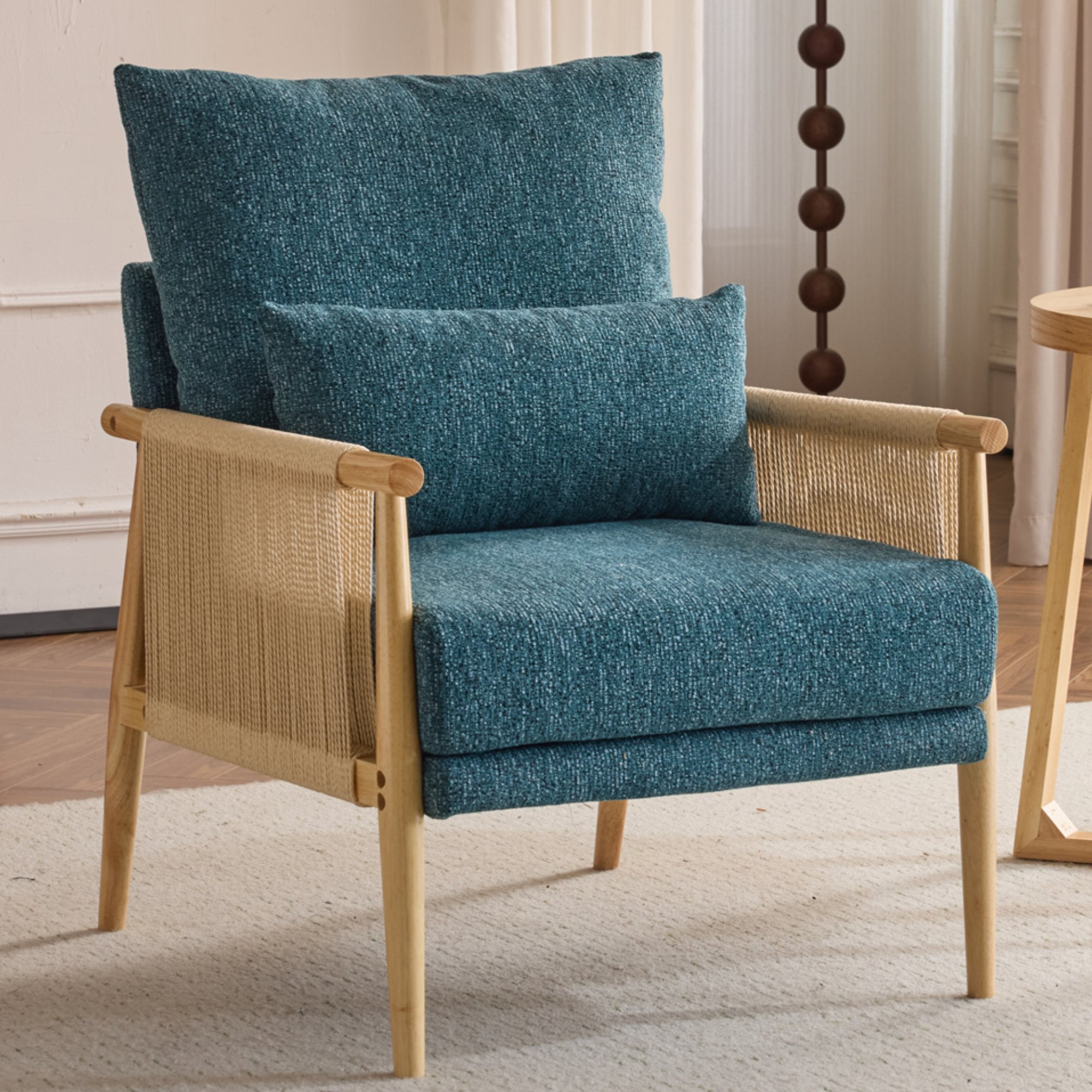 Ktaxon Accent Chair, Solid Wood and Jute Rope Armrests Armchair