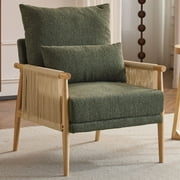 Ktaxon Accent Chair, Solid Wood and Jute Rope Armrests Armchair, Single sofa with Lumbar Pillow for Living Room Bedroom Office Dark Green