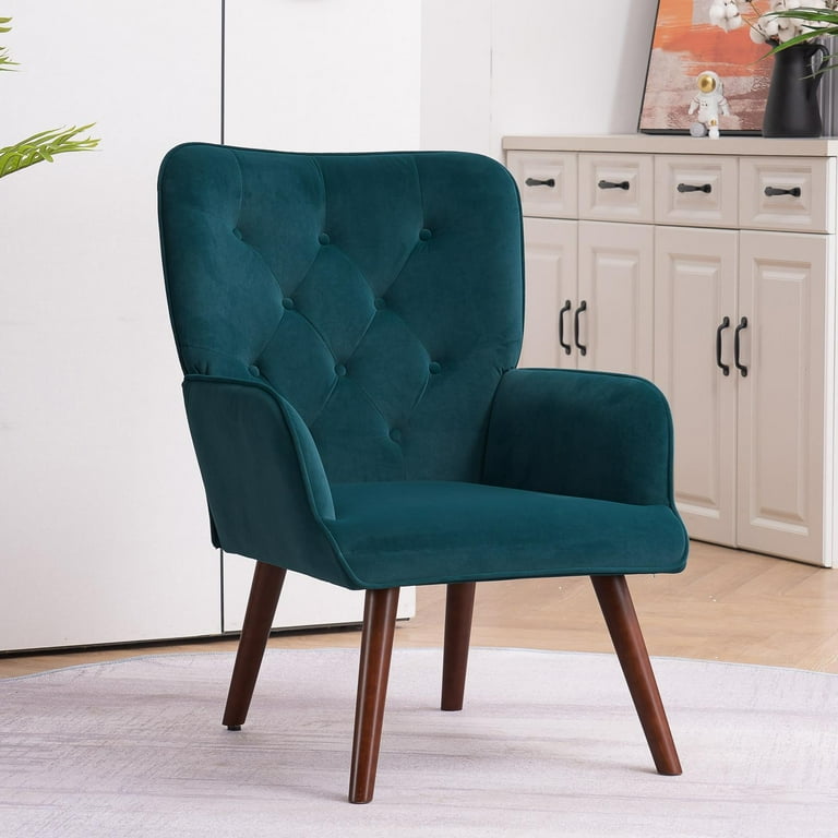 Ktaxon Accent Chair for Living Room Chair Upholstered Side Chair with Wooden Legs Flannel Chair Peacock Blue