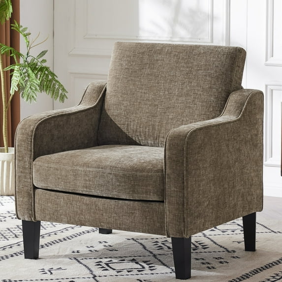 Ktaxon Accent Chair with Thick Cushion, Mid-Century Modern Single Sofa Chenille Armchair for Living Room, Bedroom Light Brown