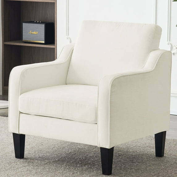 Ktaxon Accent Chair with Thick Cushion, Mid-Century Modern Single Sofa Chenille Armchair for Living Room, Bedroom Creamy White