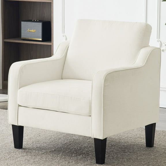 Ktaxon Accent Chair with Thick Cushion, Mid-Century Modern Single Sofa Chenille Armchair for Living Room, Bedroom Creamy White