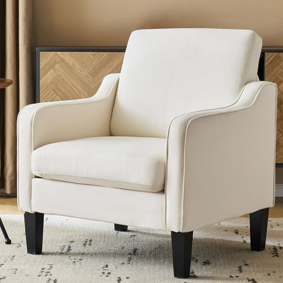 Ktaxon Accent Chair with Thick Cushion, Mid-Century Modern Single Sofa Linen Fabric Armchair for Living Room, Bedroom Beige