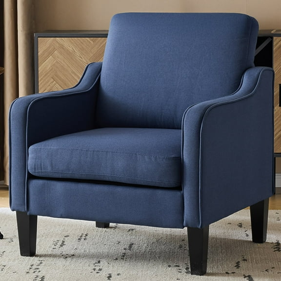 Ktaxon Accent Chair with Thick Cushion, Mid-Century Modern Single Sofa Linen Fabric Armchair for Living Room, Bedroom Blue