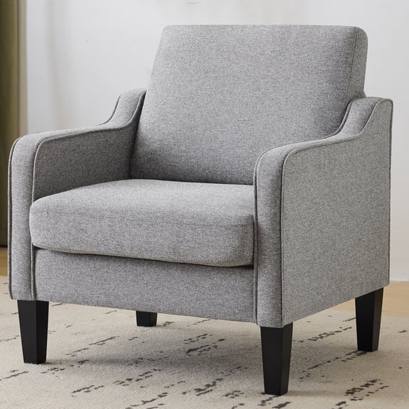 Ktaxon Accent Chair with Thick Cushion, Mid-Century Modern Single Sofa Linen Fabric Armchair for Living Room, Bedroom Light Gray2