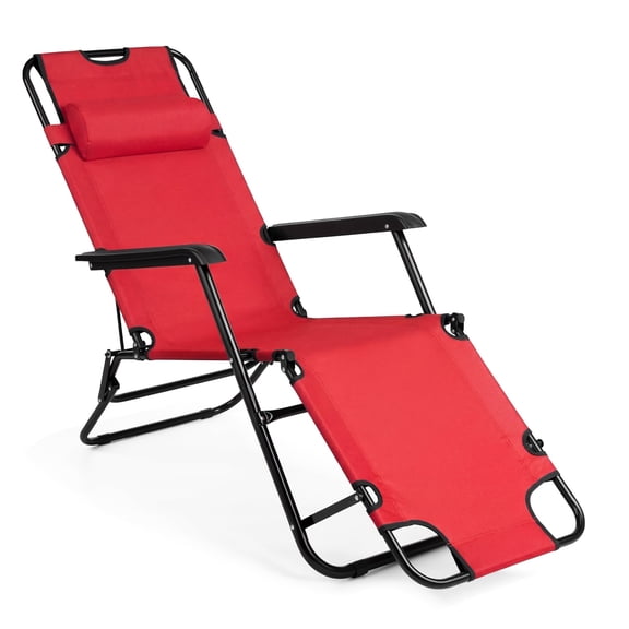 Ktaxon Adjustable 2-in-1 Folding Chaise Lounge Chair - Versatile Tanning Recliner with Removable Pillow for Indoor & Outdoor Use, Red
