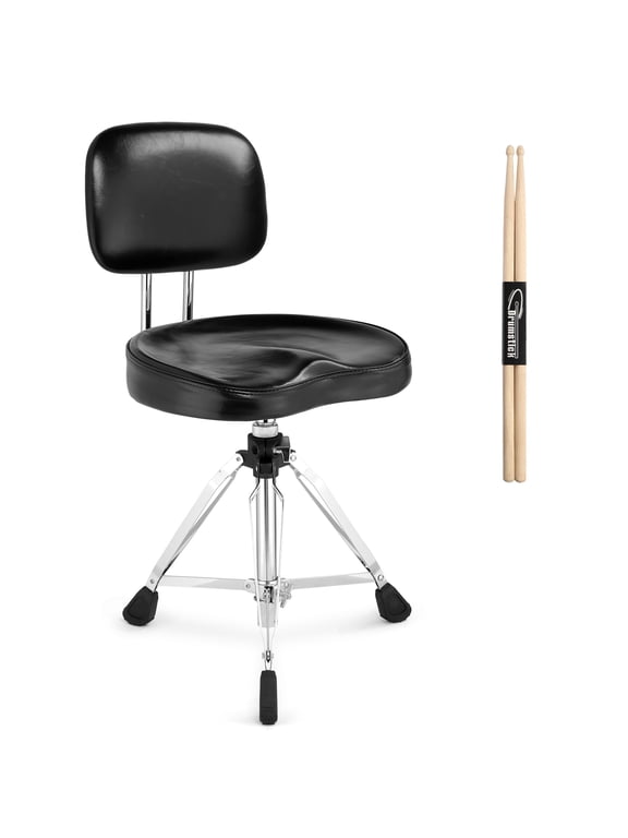 Adjustable Drum Throne Stool with Backrest, 360° Rotating, Heart-Shaped Cushion, Black