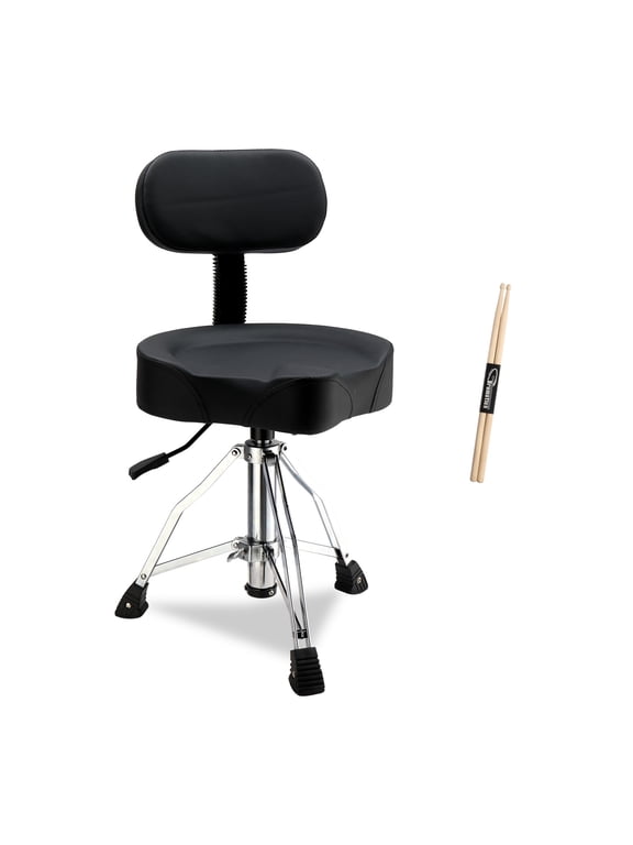 Adjustable Drum Throne with Backrest, 360° Rotating Hydraulic Seat, Thick Cushion for Home, Classroom, and Concert Use, Black