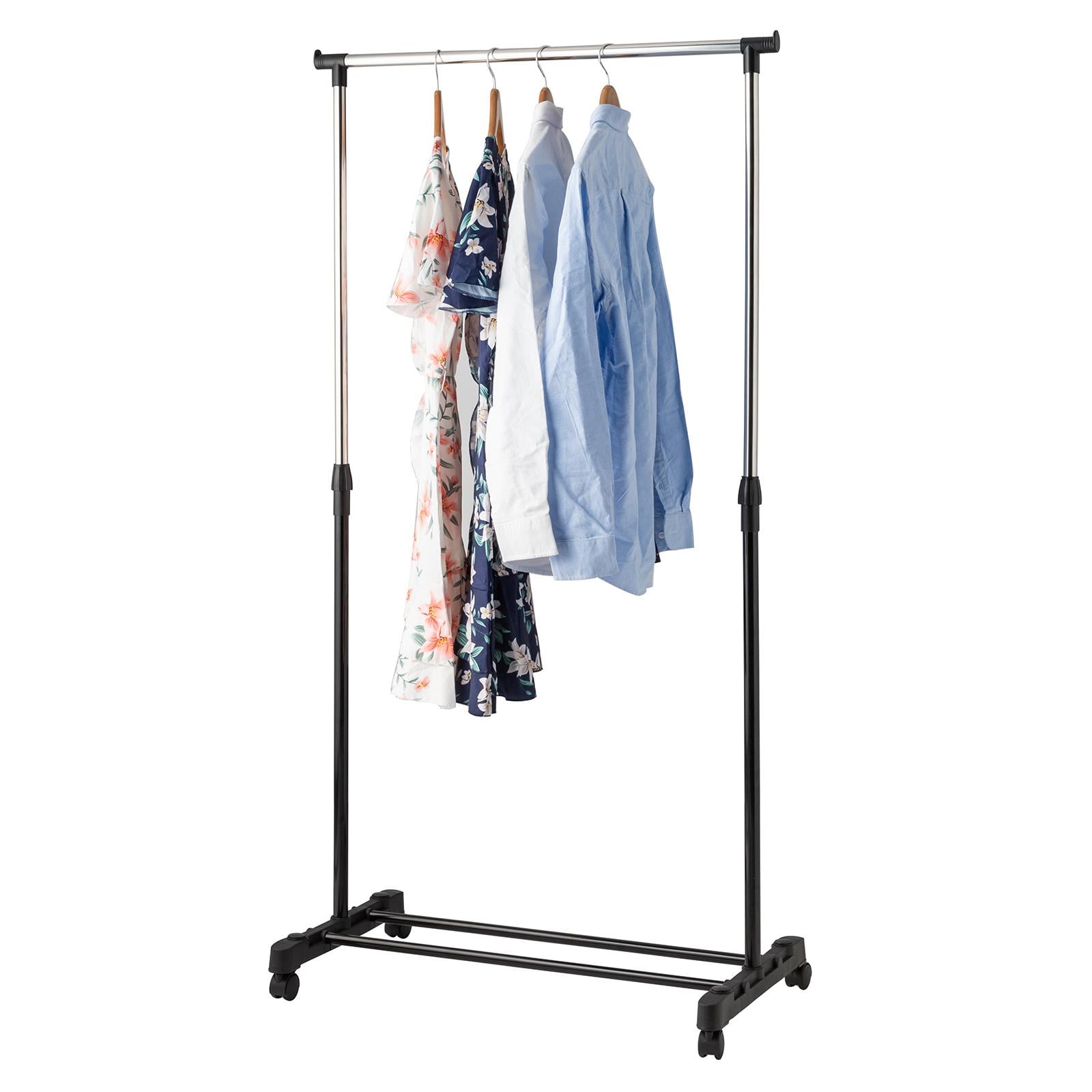 Ktaxon Adjustable Rolling Garment Rack Single Hanging Bar Clothes Hanger