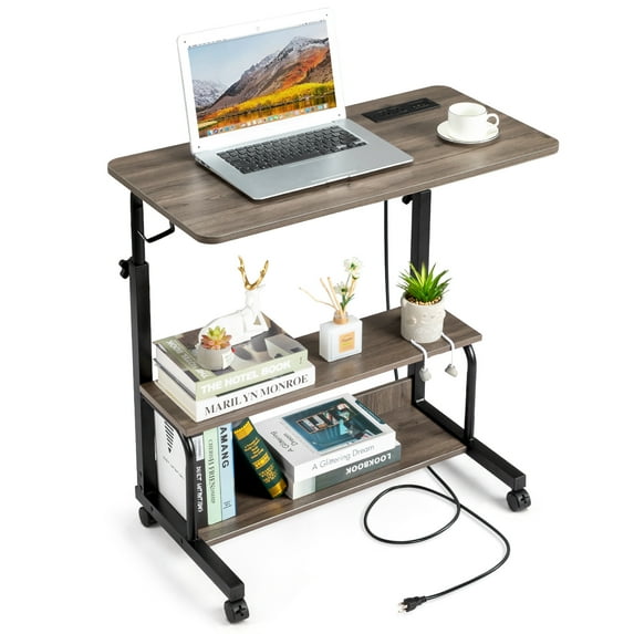 Ktaxon Adjustable Rolling Laptop Computer Desk Stand Side Table Sofa End Cart PC Tray with Charging Station