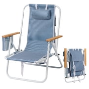 Ktaxon Aluminum Backpack Beach Chair, 4-Position Protable Beach Chair, Light-Weight Foldable Camping Chair with Side Bags & Cooler Pouch for Beach Poolside, Blue Strips