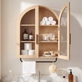 thumbnail image 1 of Ktaxon Arched Bathroom Medicine Cabinet, Wall Mounted Storage with Glass Doors, Towel Bar & Adjustable Shelf, for Bathroom, Entryway and Kitchen, Oak, 1 of 18